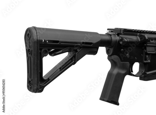 Modern folding automatic carbine. Weapons for the army, police and special forces. Assault rifle isolated on a white back