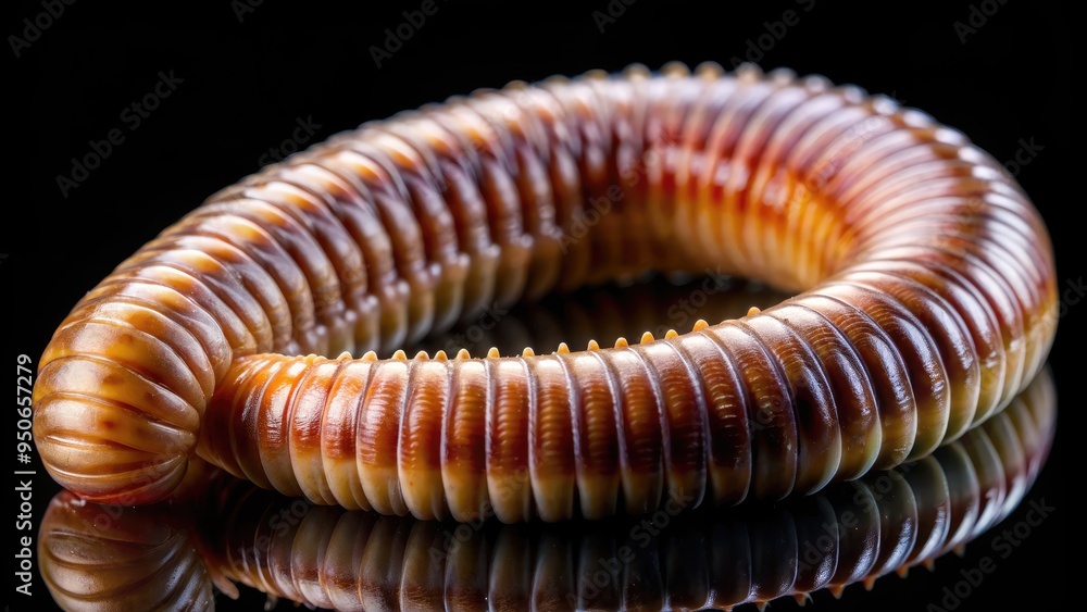 High-magnification close-up of a segmented earthworm's moist, wrinkled skin, set against a dark background, showcasing its intricate texture and delicate, hair-like setae. High-magnification close-up of a segmented earthworm's moist, wrinkled skin, set against a dark background, showcasing its intricate texture and delicate, hair-like setae.