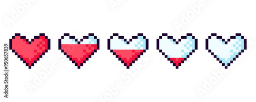 Gaming controller, 8 bit health heart bar, Pixel game life bar.
