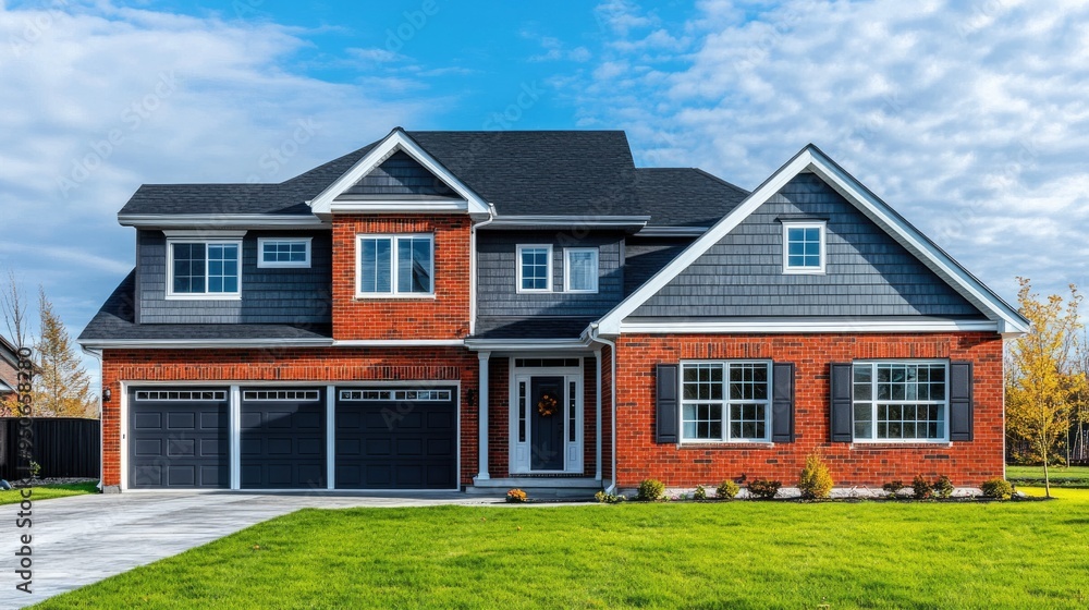 Driveway Two-Story Home with Brick and Vinyl Siding in Suburban Residential Neighborhood Driveway Two-Story Home with Brick and Vinyl Siding in Suburban Residential Neighborhood