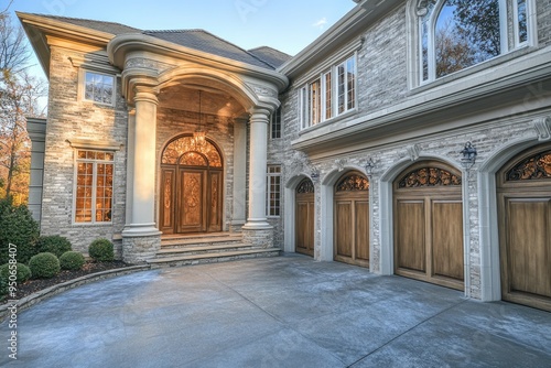 Fancy Garage Door. Elegant View of Suburban Home Garage Interior