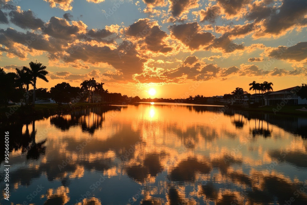 Marco Island Florida Sunset Reflection. Peaceful Water and Sky Scene Marco Island Florida Sunset Reflection. Peaceful Water and Sky Scene