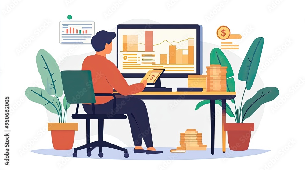 A person analyzing their investment portfolio, with passive income streams flowing in, symbolizing effective asset management as the key to financial freedom. A person analyzing their investment portfolio, with passive income streams flowing in, symbolizing effective asset management as the key to financial freedom.