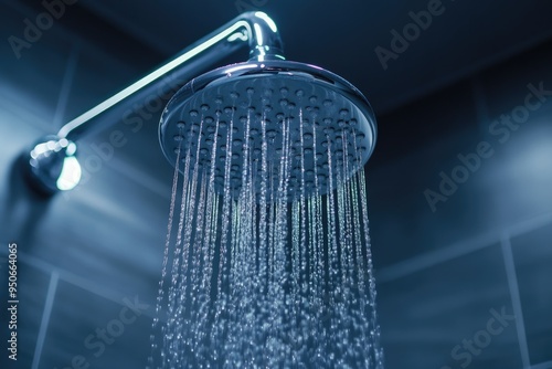 Low Flow Shower Head. Clean and Hygienic Bathroom Fixture with Refreshing Water Stream photo