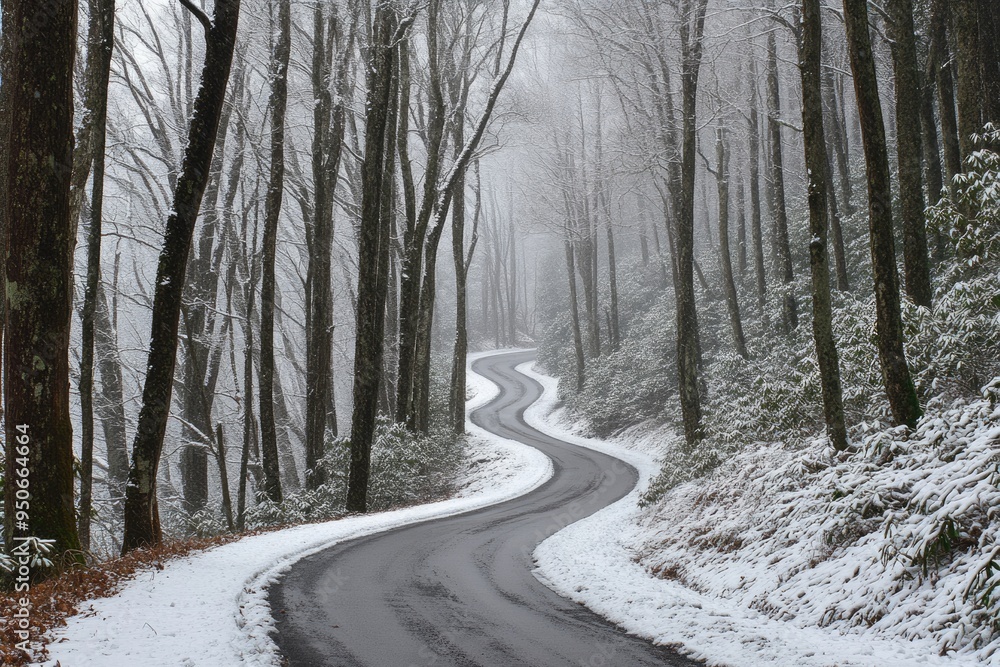 Asheville Winter: Snow-Covered Road in Blue Ridge Parkway Closed for Winter Asheville Winter: Snow-Covered Road in Blue Ridge Parkway Closed for Winter