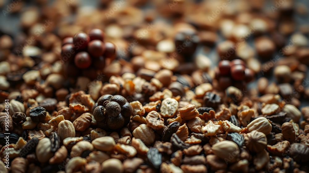 A textured background of crushed nuts and dried berries, creating a natural, earthy feel. A textured background of crushed nuts and dried berries, creating a natural, earthy feel.