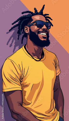 open layer vector Jamaican daredevil man smile with sunglasses and yellow T-shirt 02