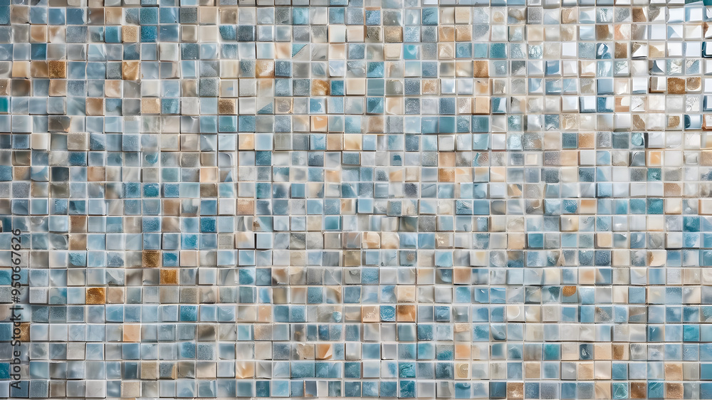 Fototapeta premium ceramic tiles wall texture background in blue and beige tone.