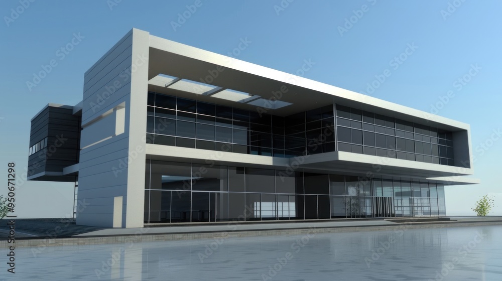 Classic Modern Bank Building with Pillars and Large Windows in Urban Setting Classic Modern Bank Building with Pillars and Large Windows in Urban Setting