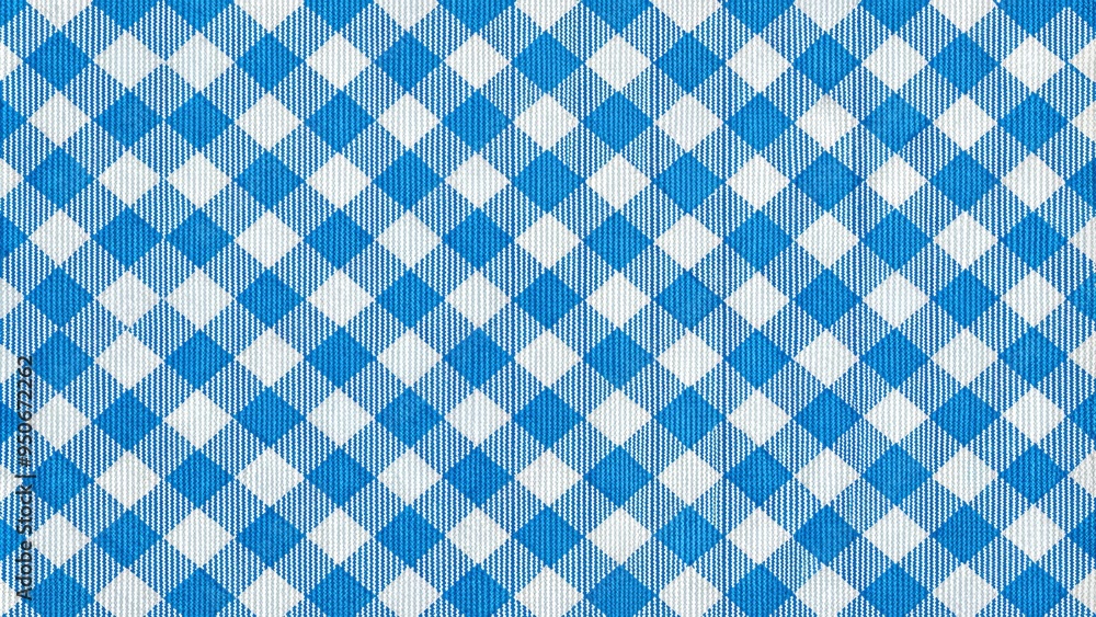 Traditional Bavarian checkered pattern, Schottenmuster, on a bright blue and white fabric, often used for aprons, tablecloths, and rustic home decor accessories. Traditional Bavarian checkered pattern, Schottenmuster, on a bright blue and white fabric, often used for aprons, tablecloths, and rustic home decor accessories.