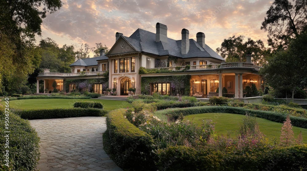 Obraz premium Luxury Mansion with a Stone Pathway
