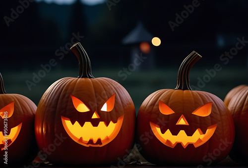 spooky pumpkin patch dusk carved pumpkins glowing candles