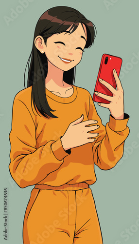 open layer vector of a happy brunette girl calling video call 01