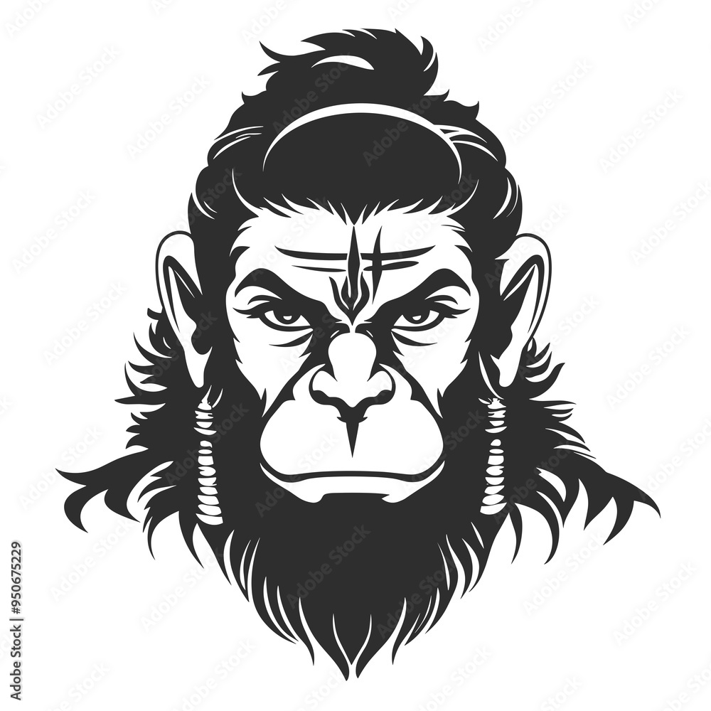 Obraz premium Lord Hanuman Ji Face Indian Silhouette Vector