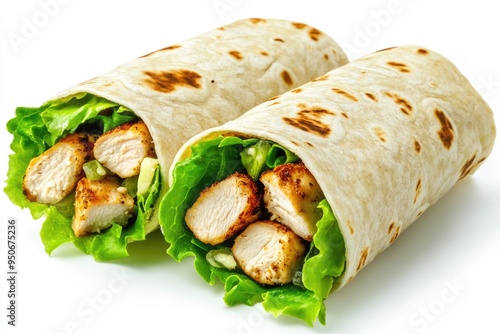 Chicken Caesar Wrap. Freshly Made Salad with Chicken, Lettuce, and Caesar Dressing in Tortilla Sandwich