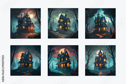 Glowing Window House Vector - Illuminated Nighttime Home Design