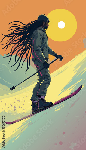 open layer vector of a Jamaican daredevil man smile with sunglasses ski, jumping ski 02