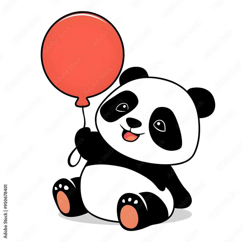 Naklejka premium panda holding ared balloon