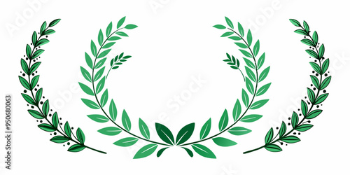 Set of wreaths and branches with leaves. Hand drawing laurel wreaths and branches collection on white background