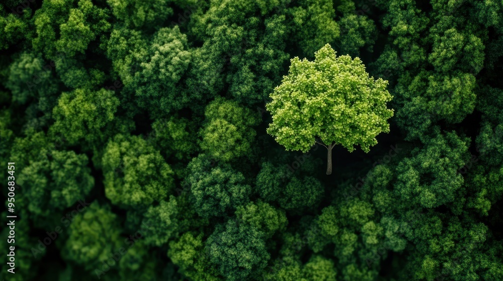 Lush Green Forest with Solitary Tree Emerges from Canopy Lush Green Forest with Solitary Tree Emerges from Canopy