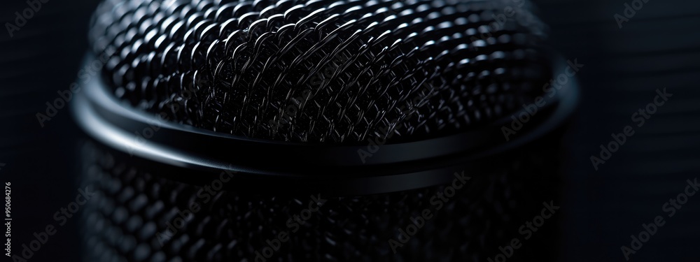 Sleek Black Painted Iron Microphone Mesh Background, Closeup Sleek Black Painted Iron Microphone Mesh Background, Closeup
