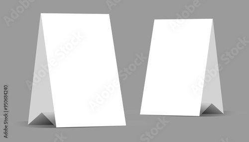 Mock up table tent card mockup template, menu frame on table. 3D rendering, illustrations, vector
