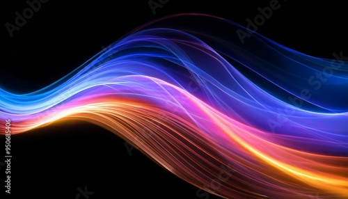 colorful light waves in motion on black background radiant colors blue purple orange