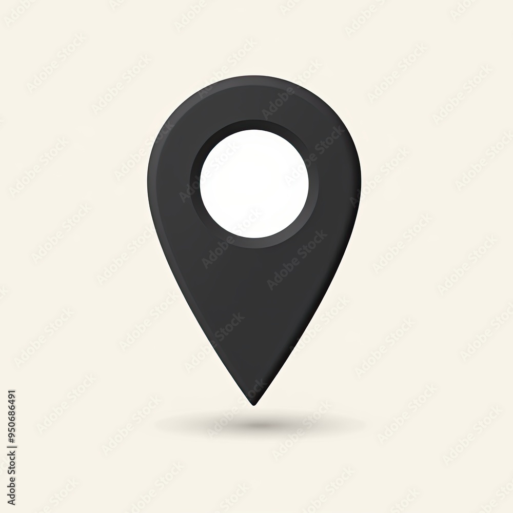 Black location pin icon on a light background, symbolizing navigation and positioning. Black location pin icon on a light background, symbolizing navigation and positioning.
