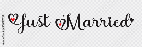 Just Married Lettering calligraphy brush pen. Vector illustration. Typography Print