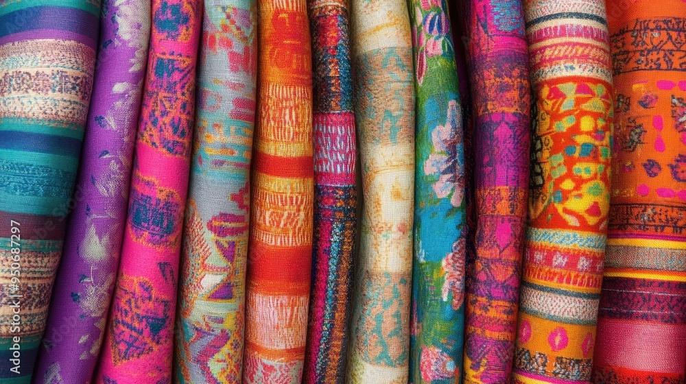 A collection of colorful fabrics from around the globe, each representing a different cultural tradition. A collection of colorful fabrics from around the globe, each representing a different cultural tradition.