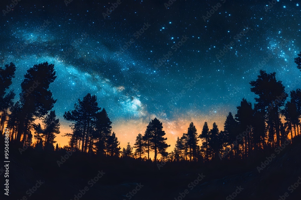 night sky in the forest full of galaxies, stars and nebula night sky in the forest full of galaxies, stars and nebula