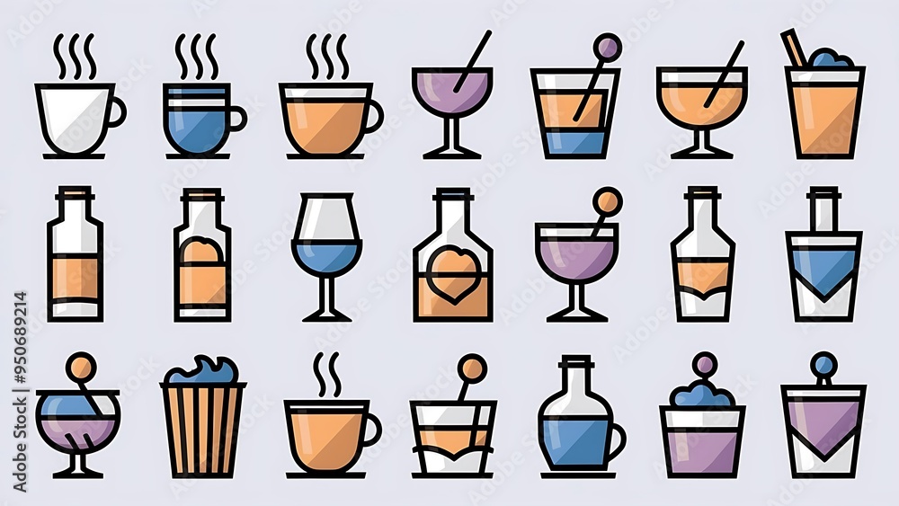 Obraz premium Drinks and glass line icon set. Pixel perfect fully editable vector icon suitable for websites, info graphics and print media.