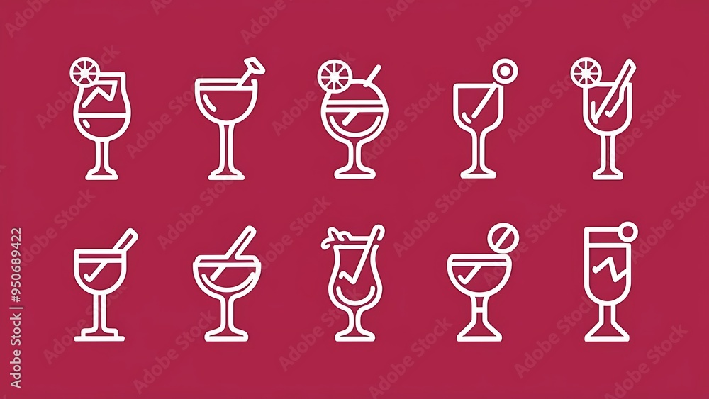 Drinks and glass line icon set. Pixel perfect fully editable vector icon suitable for websites, info graphics and print media. Drinks and glass line icon set. Pixel perfect fully editable vector icon suitable for websites, info graphics and print media.