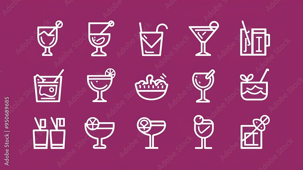 Drinks and glass line icon set. Pixel perfect fully editable vector icon suitable for websites, info graphics and print media. Drinks and glass line icon set. Pixel perfect fully editable vector icon suitable for websites, info graphics and print media.