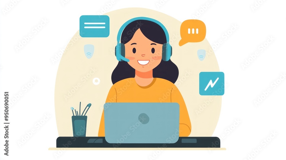 Smiling Customer Service Representative at Desk Smiling Customer Service Representative at Desk