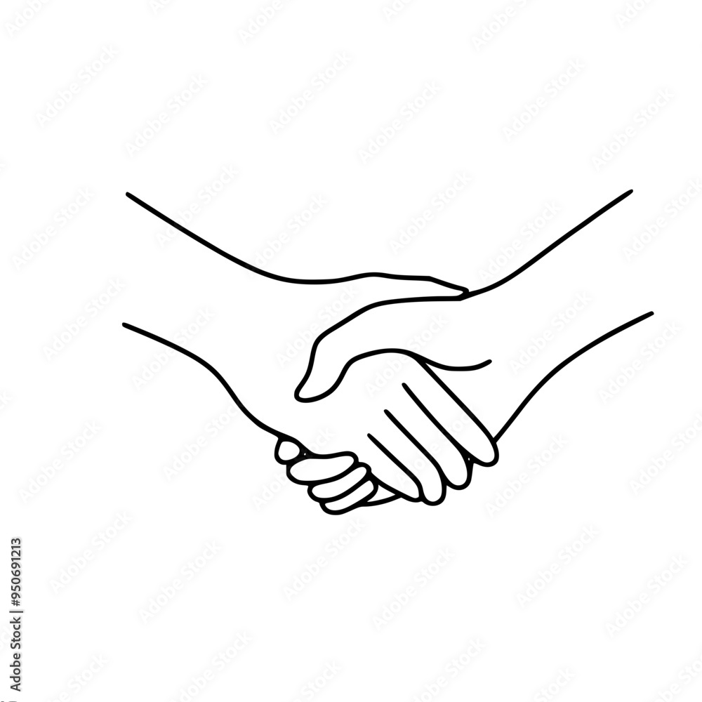 simple contour one-line vector drawing of two hands concluding a handshake, symbolizing agreement, partnership and trust. simple contour one-line vector drawing of two hands concluding a handshake, symbolizing agreement, partnership and trust.