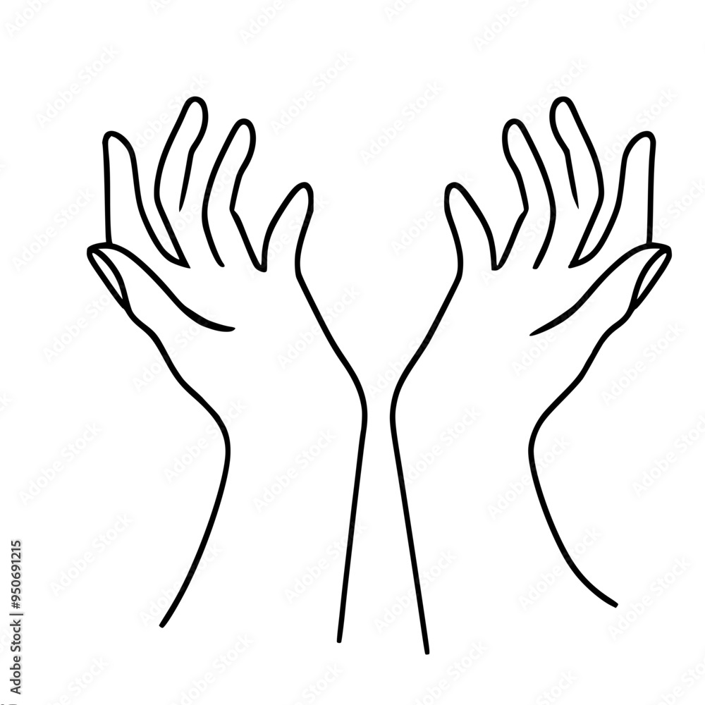 simple contour one-line vector drawing of two human hands spread apart in surprise or openness simple contour one-line vector drawing of two human hands spread apart in surprise or openness