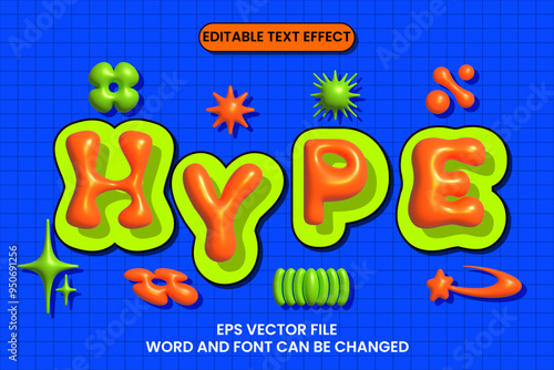 Hype y2kcolorful  pop retro inflated text effect. Retro y2k text style