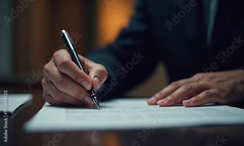 Wallpaper Mural Businessman signing contract at desk with pen generated by  Torontodigital.ca