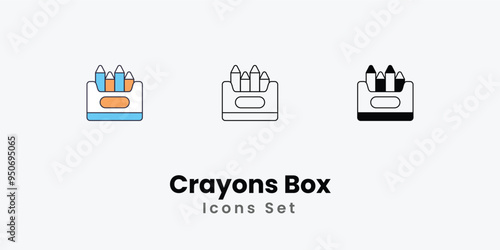 Crayons Box Icons thin line and glyph vector icon stock illustration