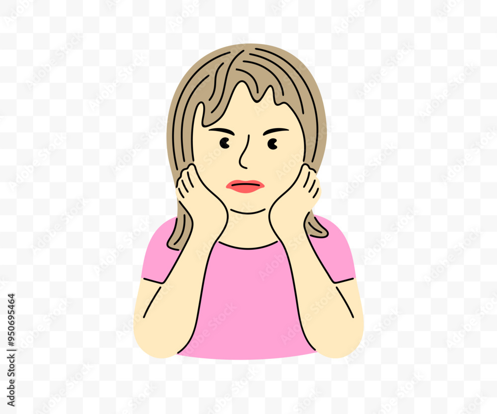 Girl in bad mood, propping her face or chin hands, graphic design. Child is thinking or sad, human behavior and emotions, vector design and illustration Girl in bad mood, propping her face or chin hands, graphic design. Child is thinking or sad, human behavior and emotions, vector design and illustration
