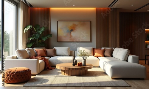 Modern indoor living room with comfortable sofa 