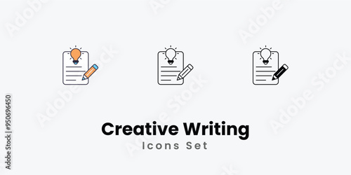 Creative Writing Icons thin line and glyph vector icon stock illustration