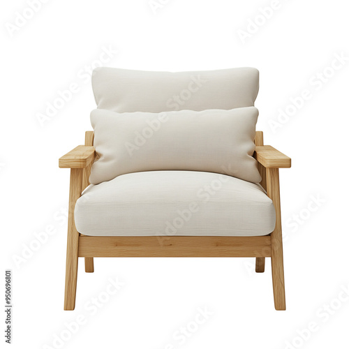 A Scandinavian-style armchair with a fabric cushion isolated on transparent background photo