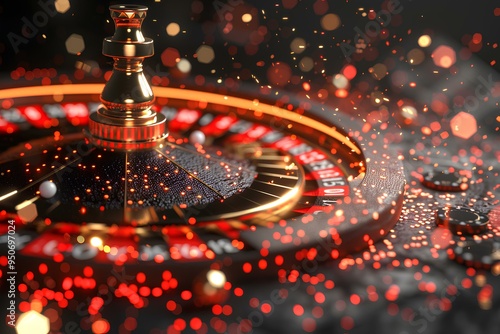 A casino roule with lights in the background