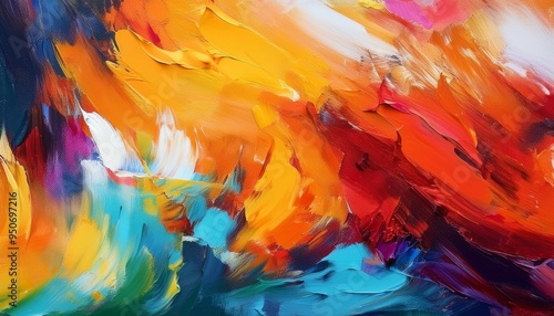 abstract expressionist painting with vibrant colors and dynamic brushstrokes