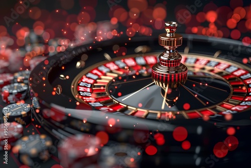 A casino roule with red lights in the background photo