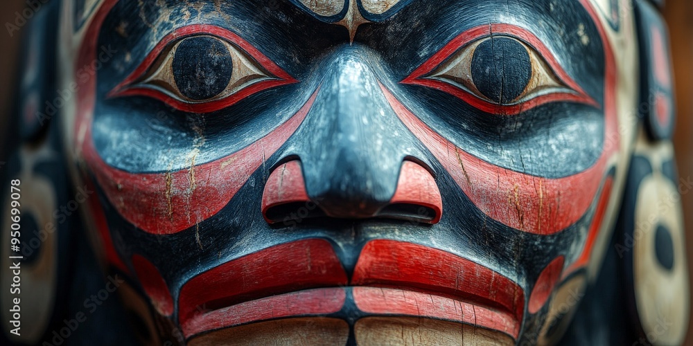 Close-Up of Traditional Inuit Face Mask with Bold Patterns Close-Up of Traditional Inuit Face Mask with Bold Patterns