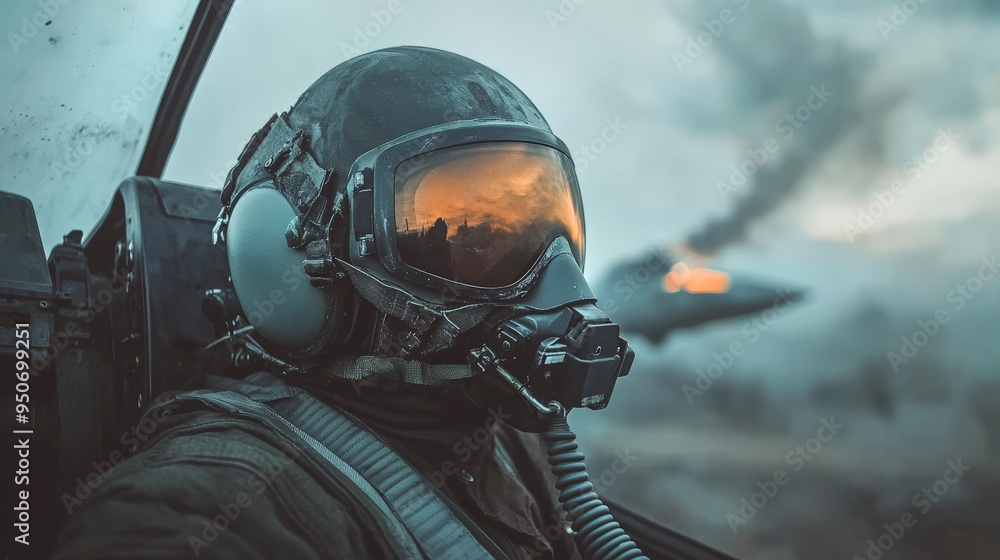 Side view of pilot sitting in cocpit of fighter jet