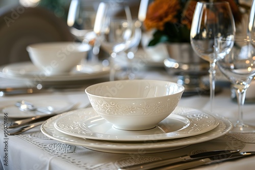 Elegant Table Setting with Fine China and Crystal Glassware photo